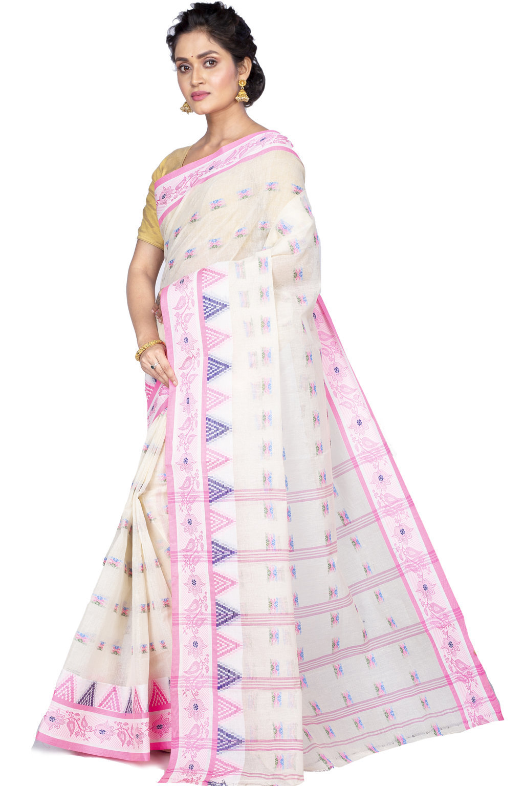 Pink Pure Cotton Alkari Tant Saree (178)